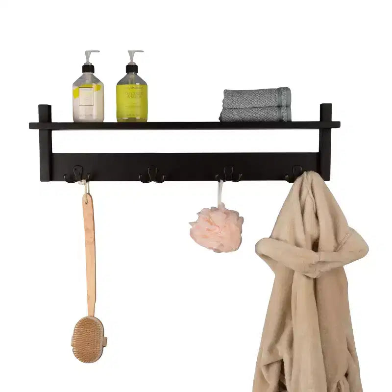 Porte-manteau avec étagère, étagère murale avec 4 crochets pour entrée, vestiaire ou couloir