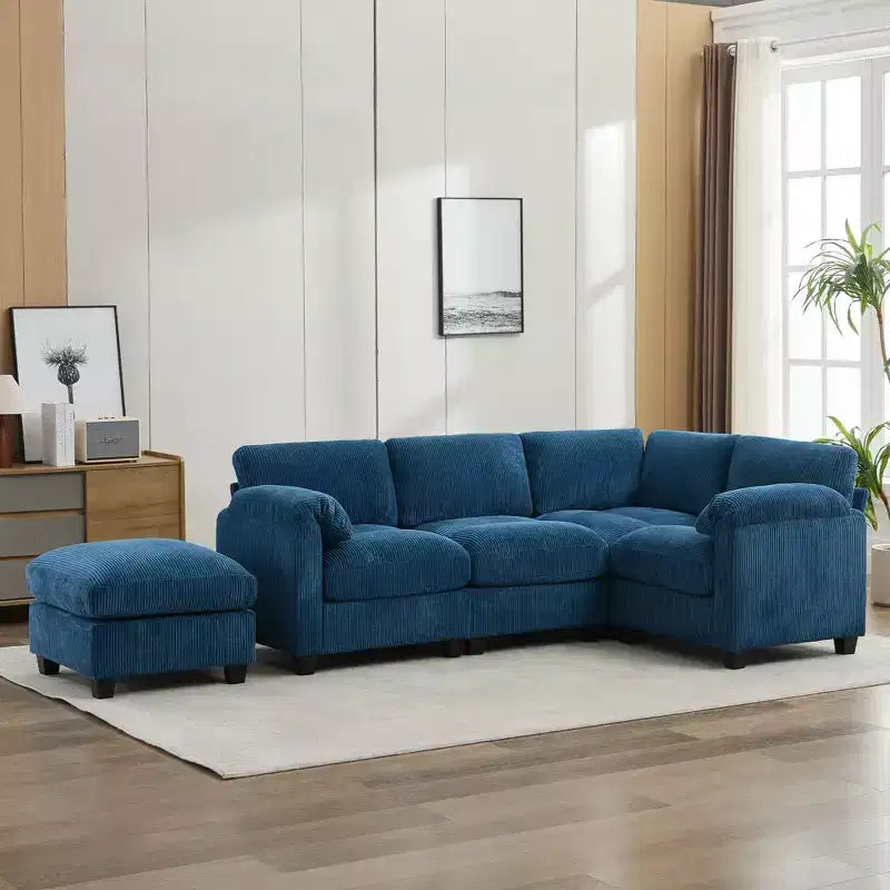 Canapé sectionnel modulaire en velours côtelé avec pouf mobile, canapé rembourré confortable en forme de U avec coussin d'assise à deux couches pour le salon