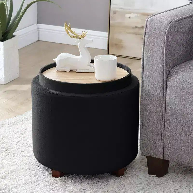 Pouf de rangement rond Ornavo Home Lawrence avec couvercle/plateau de table