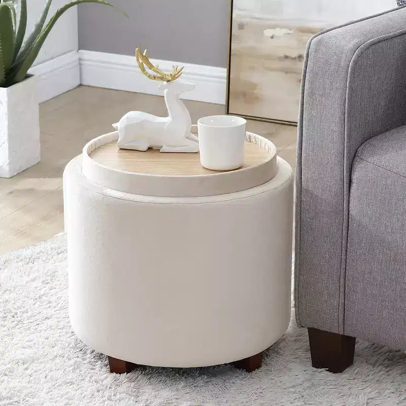 Pouf de rangement rond Ornavo Home Lawrence avec couvercle/plateau de table
