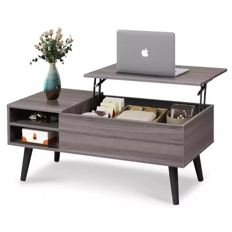 Table basse relevable GALAXHERO pour salon, petite table basse avec rangement, compartiment caché et étagère réglable, style milieu de siècle moderne