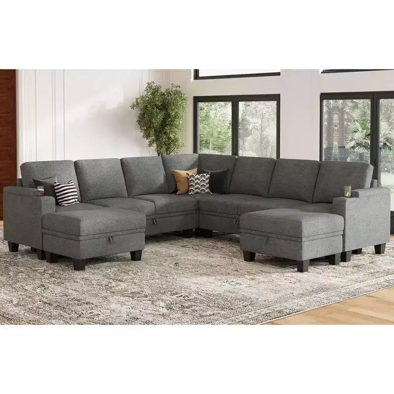 Canapé d'angle modulable 8 places en chenille Belffin en forme de U - Canapé convertible avec rangement caché et assemblage sans outils