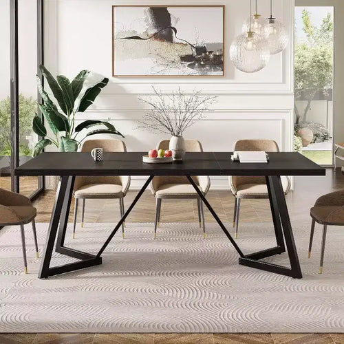 Table à manger de 180 cm pour 4 à 6 personnes, table de salle à manger rectangulaire moderne avec cadre en métal