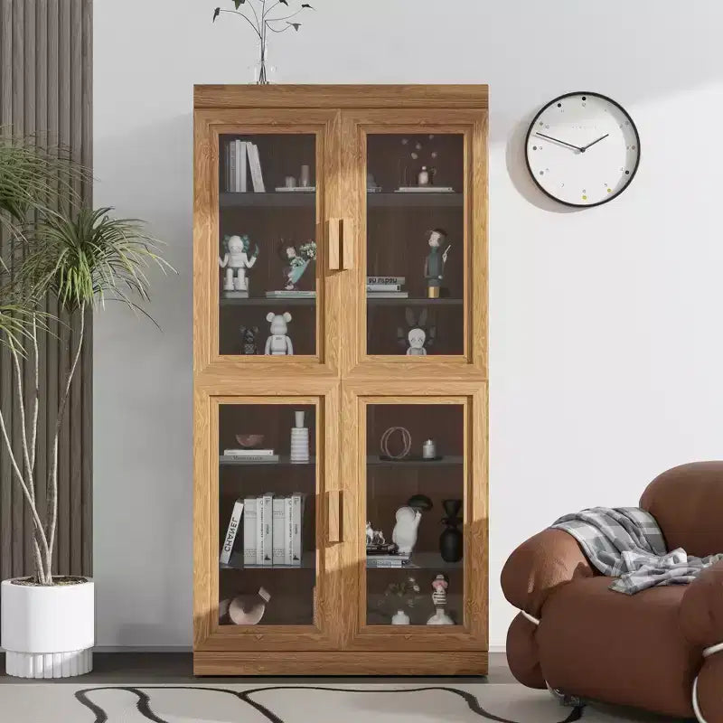 Vitrine contemporaine en bois noir - Meuble de rangement à 6 étagères avec quatre portes vitrées