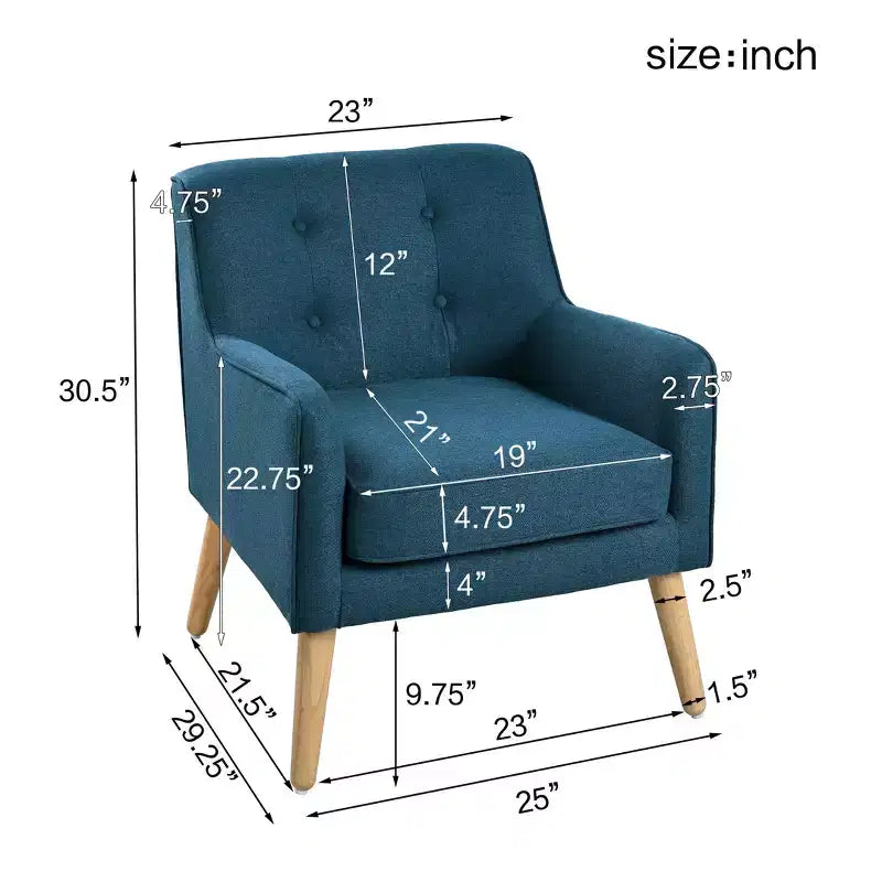 Fauteuils d'appoint modernes Okak du milieu du siècle pour chambre à coucher, fauteuil d'appoint en tissu capitonné avec pieds en bois massif pour salon