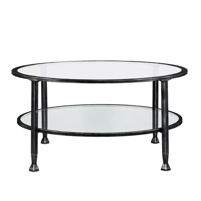 Jaymes Metal/Glass Round Cocktail Table - Black - SEI