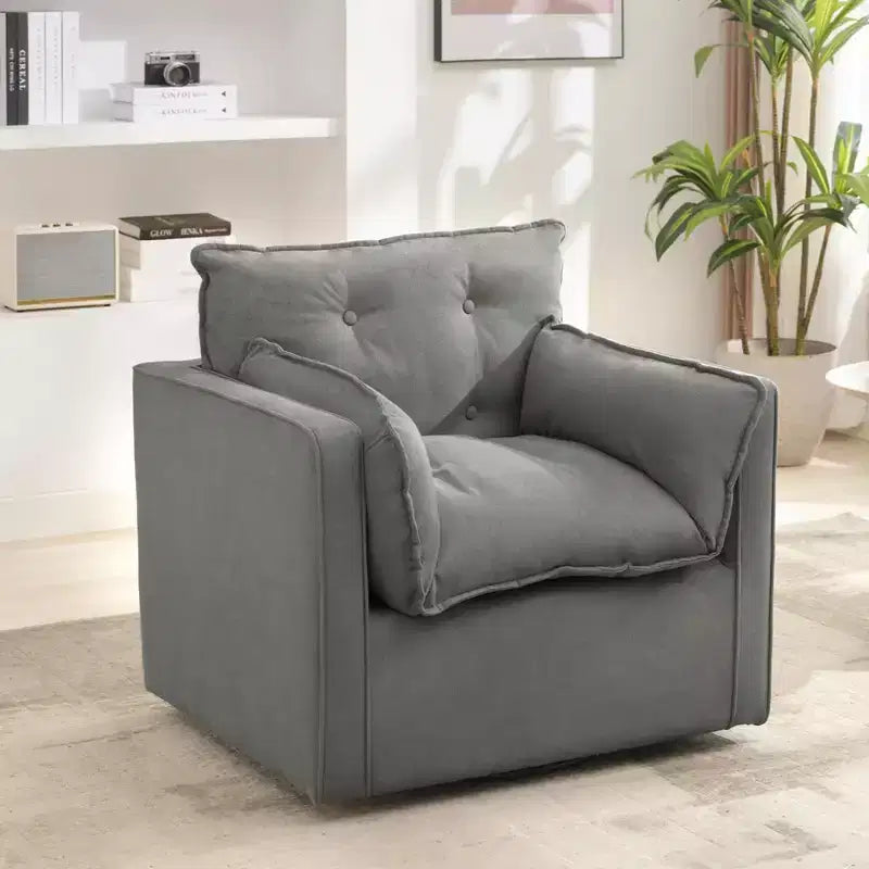 Fauteuil pivotant à 360° avec coussin épais et rembourré, fauteuil de lecture moderne et rembourré, tissu de lin confortable de style classique, pour le salon et la chambre à coucher