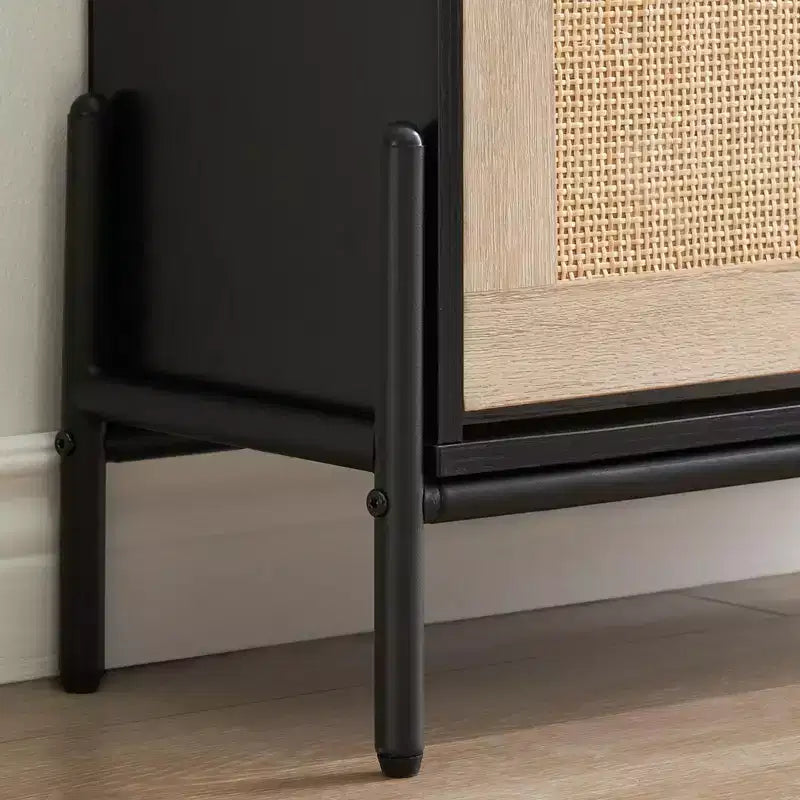 Meuble à chaussures 2 tiroirs basculants avec 1 tiroir, meuble à chaussures en rotin avec pieds en métal, armoire à chaussures étroite autoportante pour entrée