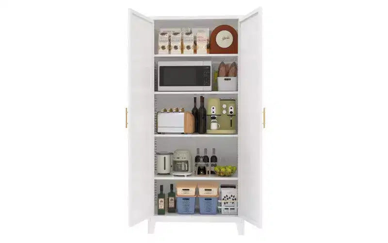 Chic Crate Armoire métallique 71'' avec 2 portes élégantes et étagères réglables pour Chambre/Salon/Cuisine (Blanc)