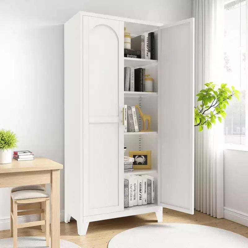 Chic Crate Armoire métallique 71'' avec 2 portes élégantes et étagères réglables pour Chambre/Salon/Cuisine (Blanc)