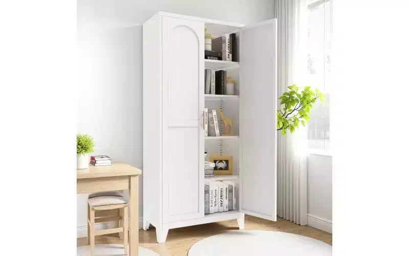 Chic Crate Armoire métallique 71'' avec 2 portes élégantes et étagères réglables pour Chambre/Salon/Cuisine (Blanc)