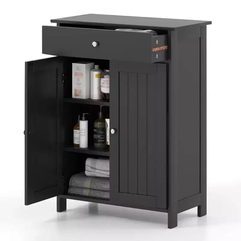 Meuble de Rangement Salle de Bain Costway Armoire de Sol sur Pied avec 2 Portes Meuble de Rangement Noir/Blanc