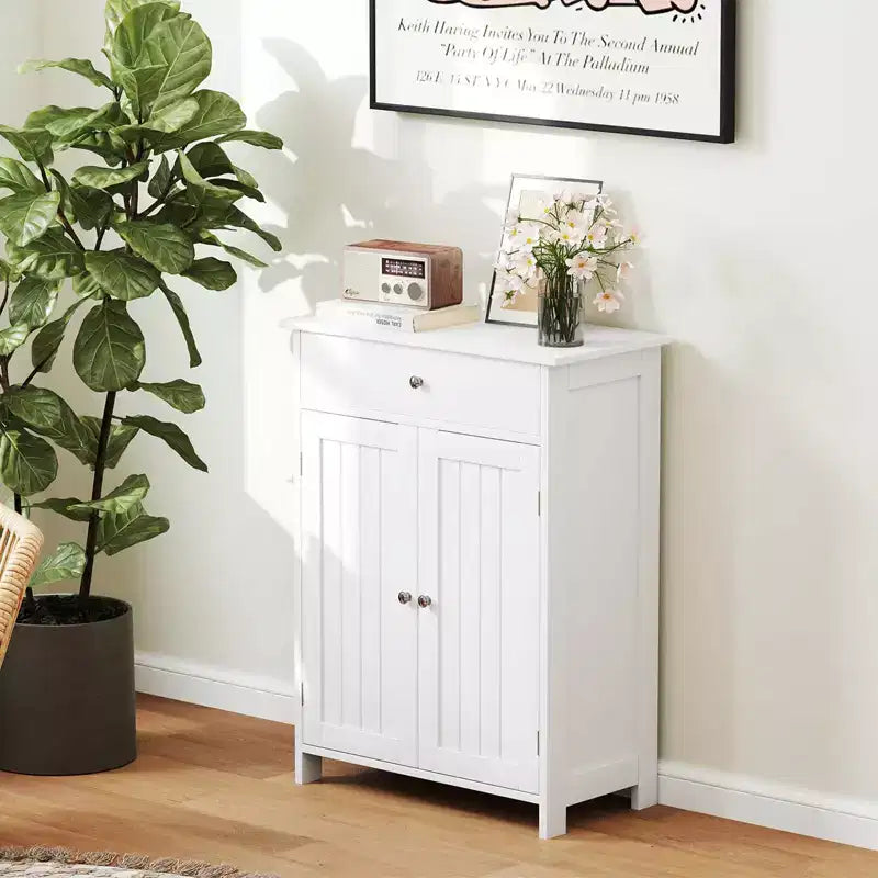 Meuble de Rangement Salle de Bain Costway Armoire de Sol sur Pied avec 2 Portes Meuble de Rangement Noir/Blanc