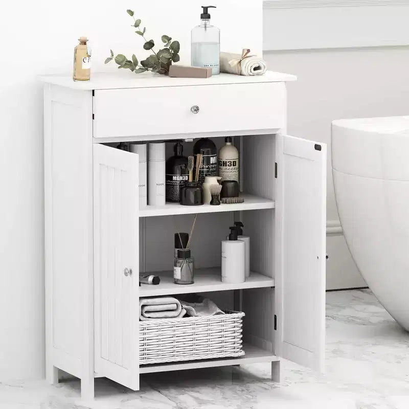 Meuble de Rangement Salle de Bain Costway Armoire de Sol sur Pied avec 2 Portes Meuble de Rangement Noir/Blanc
