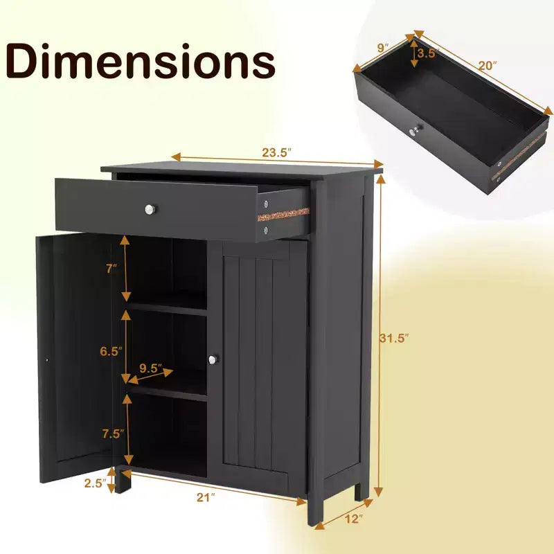 Meuble de Rangement Salle de Bain Costway Armoire de Sol sur Pied avec 2 Portes Meuble de Rangement Noir/Blanc