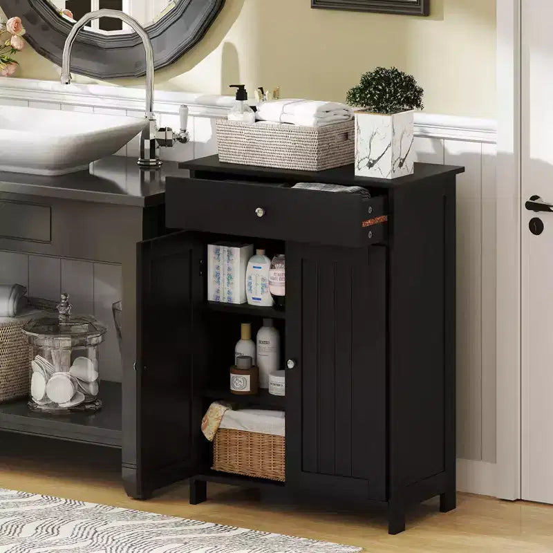 Meuble de Rangement Salle de Bain Costway Armoire de Sol sur Pied avec 2 Portes Meuble de Rangement Noir/Blanc