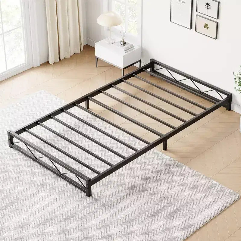 6 Inch Metal Platform Bed Frame with Wavy Pattern, Bed Frame with Steel Slat Support