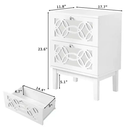 2 tables de chevet blanches en MDF avec 2 tiroirs de 45 cm de large