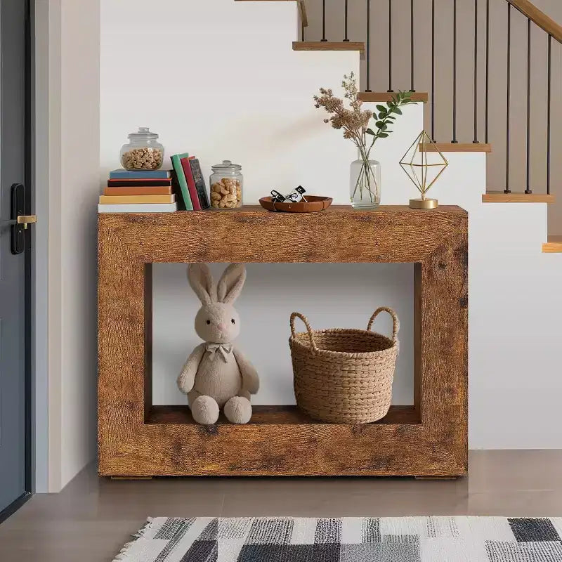 Console 47 Farmhouse - Table d'entrée Vintage Minimaliste, Table Basse Rustique avec Étagères Ouvertes