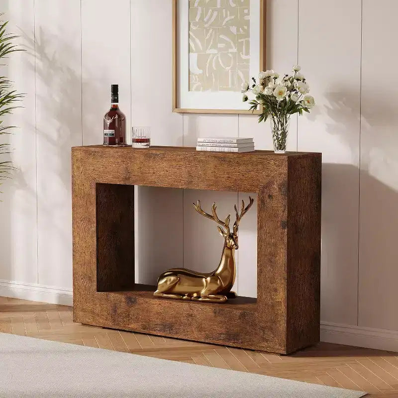 47 Farmhouse Console Table - Minimalist Vintage Entryway Table, Storage Rustic Sofa Table with Open Shelves