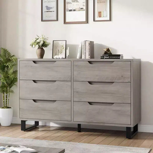 6 Dresser for Bedroom, 47.2 Wide Dresser, Freestanding Vertical Drawer Cabinet with Storage, Wooden Closet Storage Chest