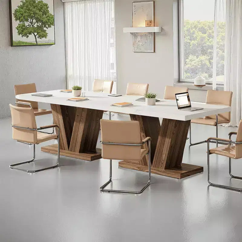 MAYEERTY Table de salle à manger de ferme de 47 pouces, Table de cuisine en bois avec base de piédestal robuste