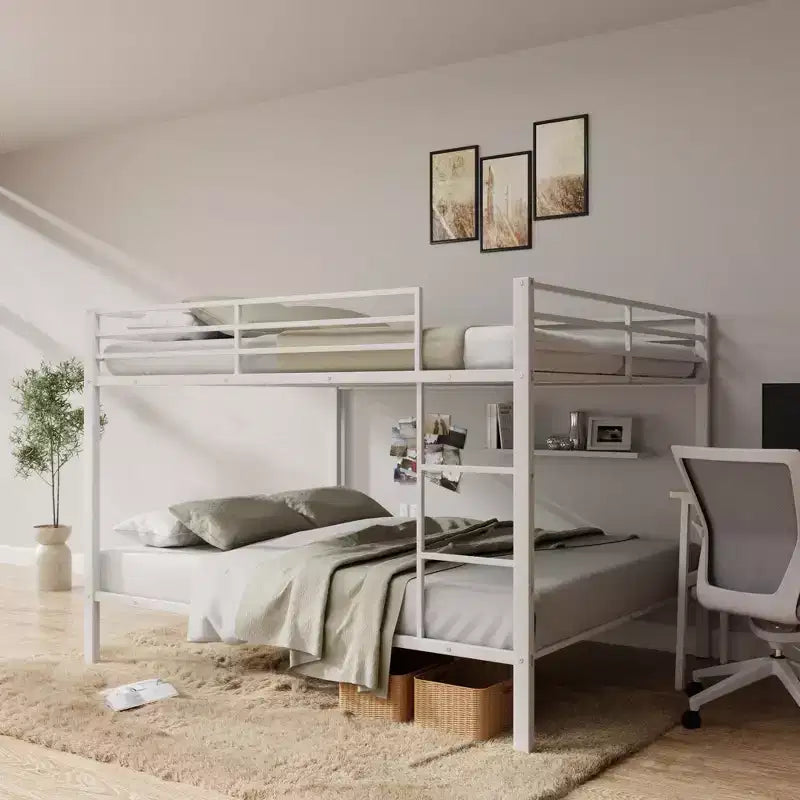 Lit superposé double sur double, cadre de lit superposé en métal robuste, aucun sommier requis, pour les petits espaces, gris