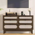 6 Rattan Drawer Dresser, with USB Ports and Outlets, 6 Chests of Drawers Storage for Bedroom, Living Room,Hallway,Bedside,Dining Room,Corridor