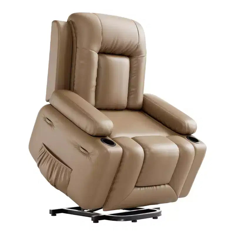 Fauteuil inclinable releveur en cuir PU, meuble réglable pour le dos et les jambes avec 3 positions, poche latérale (largeur d'assise 68,5 cm + porte-gobelets)