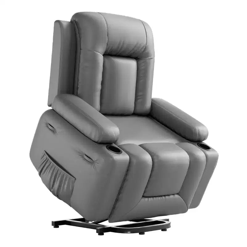 Fauteuil inclinable releveur en cuir PU, meuble réglable pour le dos et les jambes avec 3 positions, poche latérale (largeur d'assise 68,5 cm + porte-gobelets)