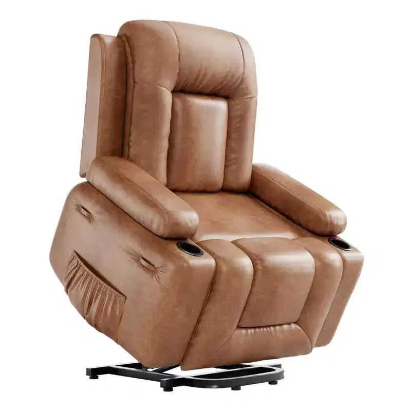 Fauteuil inclinable releveur en cuir PU, meuble réglable pour le dos et les jambes avec 3 positions, poche latérale (largeur d'assise 68,5 cm + porte-gobelets)