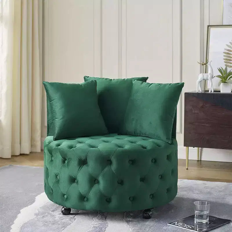 Fauteuil pivotant de salon en velours, avec capitonnage et roulettes mobiles, incluant 3 oreillers, noir