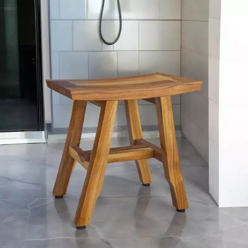 Banc de douche curviligne en teck naturel (14 pouces)