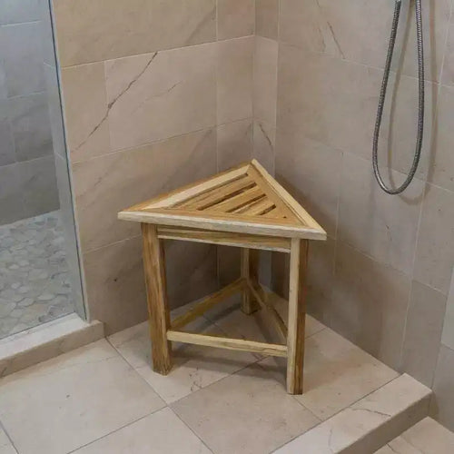 Banc de douche d'angle en teck brun 15 po