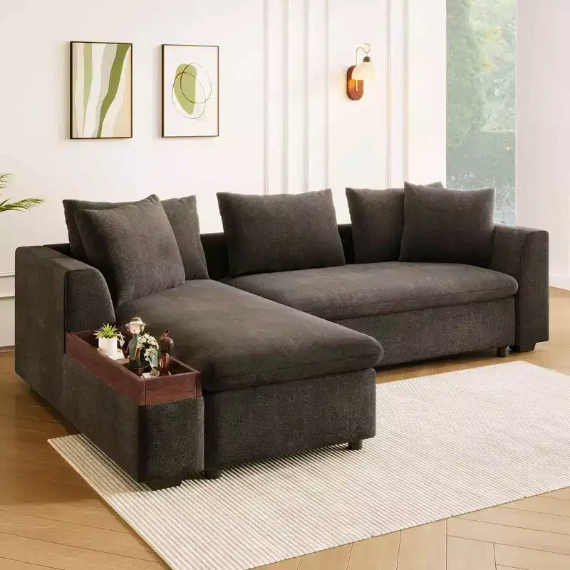 Canapé d'angle moderne en tissu chenille Merax en forme de L avec compartiment de rangement en bois et coussins décoratifs