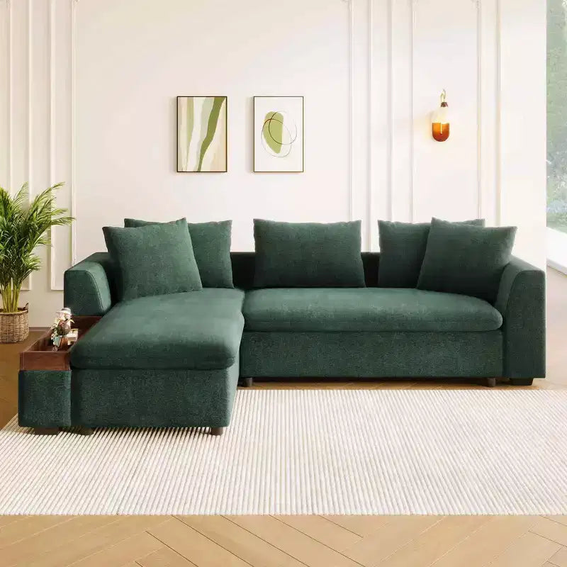 Canapé d'angle moderne en tissu chenille Merax en forme de L avec compartiment de rangement en bois et coussins décoratifs