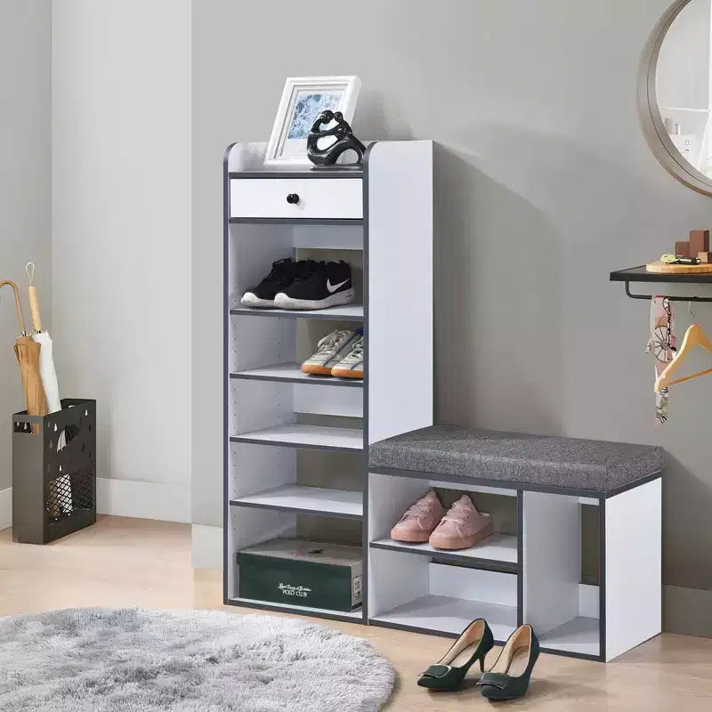 Banc à chaussures Julian de Kings Brand Furniture, banc de rangement pour entrée, siège rembourré, organisateur de tiroir, étagère à chaussures à 7 niveaux