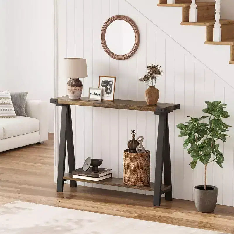 Console étroite à 2 niveaux avec rangement de 110 cm pour entrée, couloir ou salon
