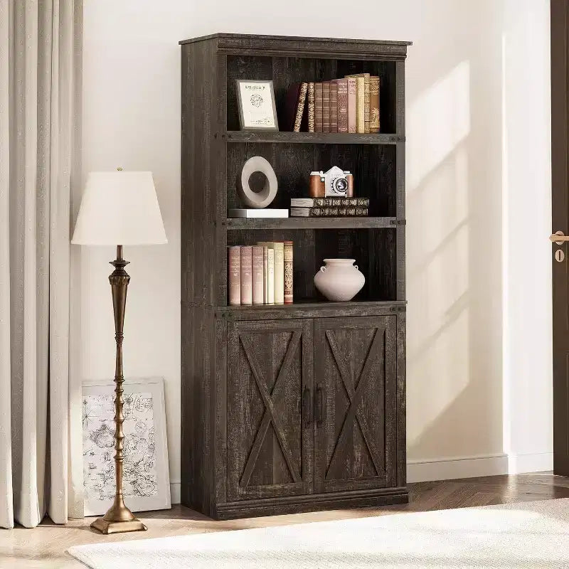 Étagère de ferme Acekool à 5 niveaux avec portes, armoire de rangement en bois pour salon, bureau, chambre à coucher