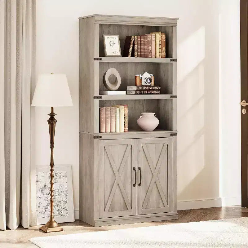 Étagère de ferme Acekool à 5 niveaux avec portes, armoire de rangement en bois pour salon, bureau, chambre à coucher