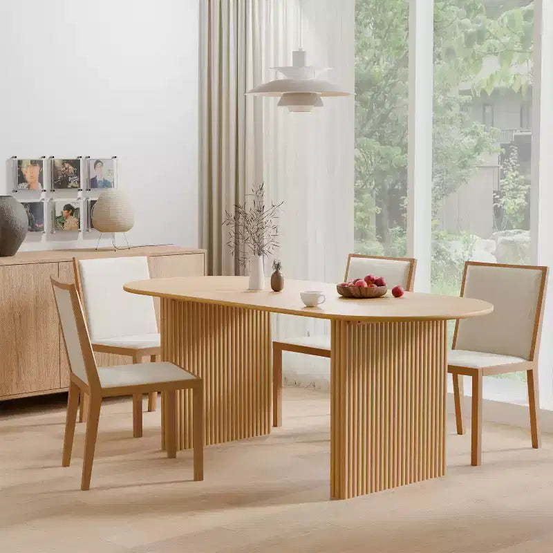 Table à manger 67" avec double piédestal rayé pour 6 personnes