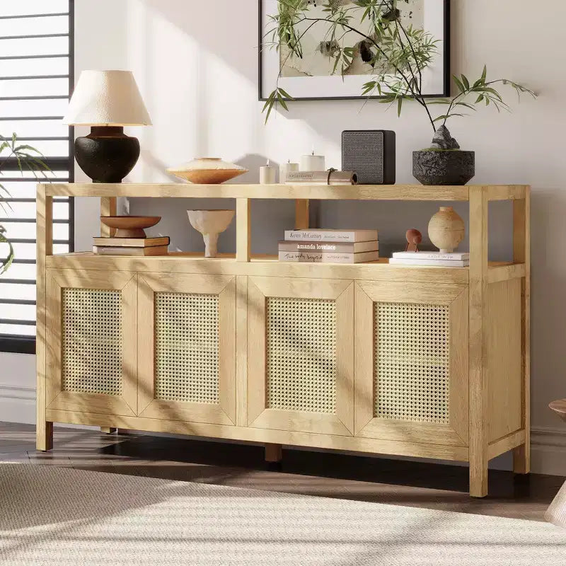 Meuble de rangement moderne Okak avec 4 portes et étagère réglable, buffet en bois avec grand espace de rangement pour salon, salle à manger, cuisine