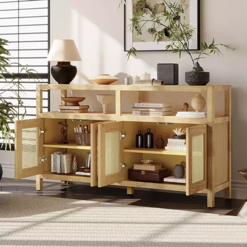 Meuble de rangement moderne Okak avec 4 portes et étagère réglable, buffet en bois avec grand espace de rangement pour salon, salle à manger, cuisine