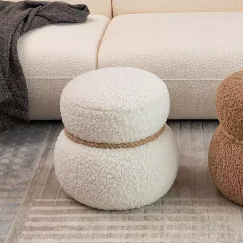 Okak Mignon Banc Ottoman Tabouret Bonhomme de Neige avec Coussin en Peluche Repose-Pieds pour Canapé, Salon, Entrée, Chambre à Coucher, Pied de Lit