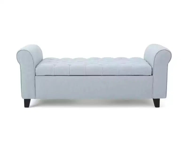 Banc de rangement ottoman de luxe moderne Okak avec accoudoirs roulés, capitonné en losange – Repose-pieds de rangement pour salon, entrée, chambre