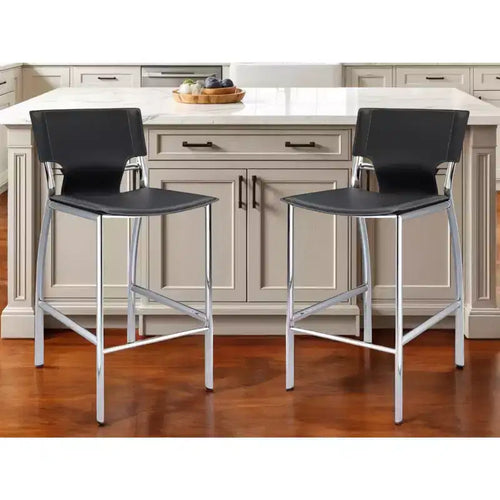 25 chaises de bar à dossier bas en similicuir gris et argenté et métal, hauteur comptoir