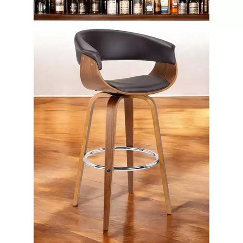 Tabouret de bar pivotant bas en similicuir marron et fer, hauteur comptoir, 27 po