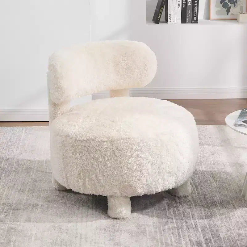 Fauteuil d'appoint sans accoudoirs avec dossier incurvé, en tissu peluche/fourrure, blanc/kaki - ModernLuxe