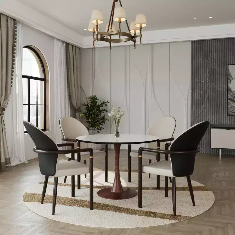 Table de salle à manger ronde moderne LeisureMod Bristol 35'' avec plateau en MDF durable et base en acier noyer à transfert de bois pour cuisine, salle à manger ou cafés