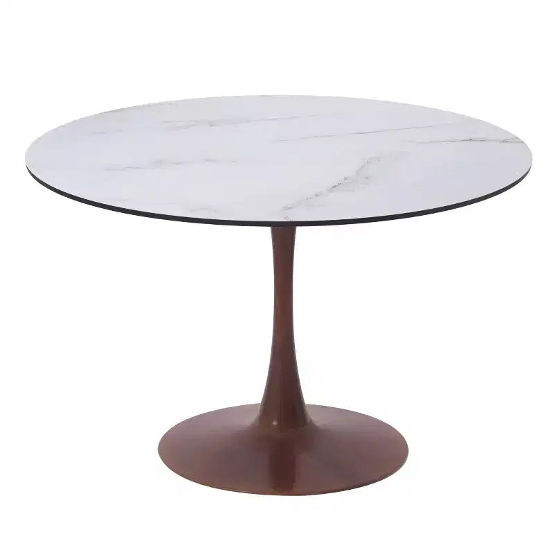 Table de salle à manger ronde moderne LeisureMod Bristol 35'' avec plateau en MDF durable et base en acier noyer à transfert de bois pour cuisine, salle à manger ou cafés
